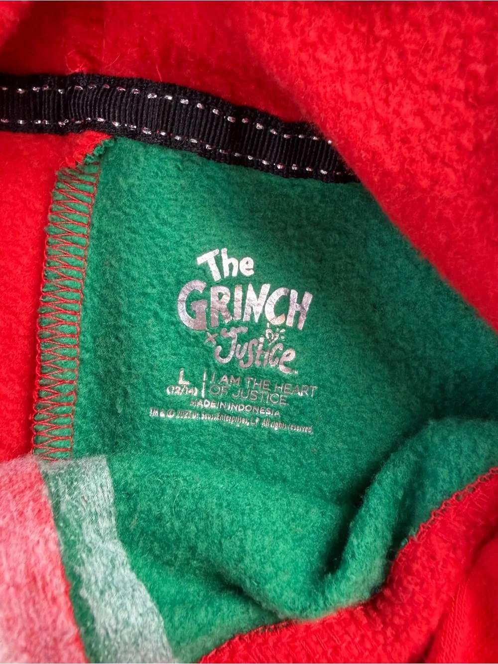 Justice Kids' The Grinch Colorblock Hoodie in Red & Green